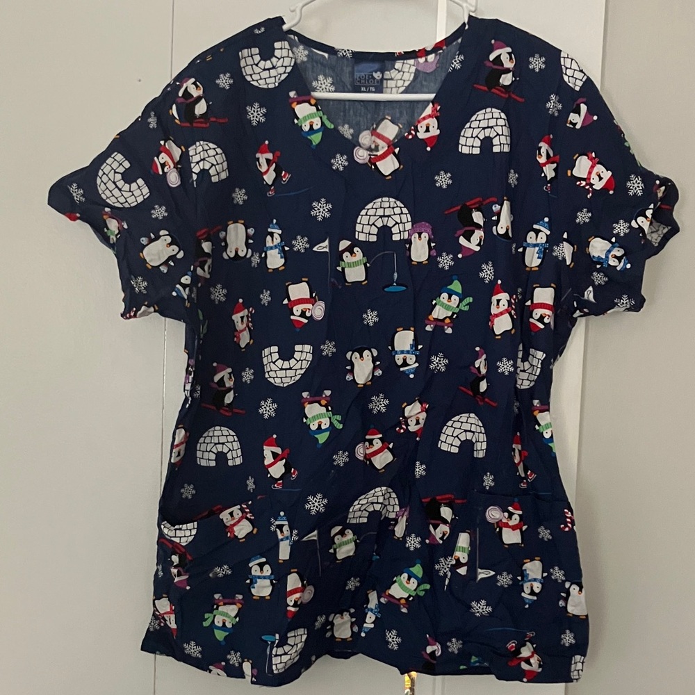 Women's Navy Blue Penguin Print Short Sleeve Top